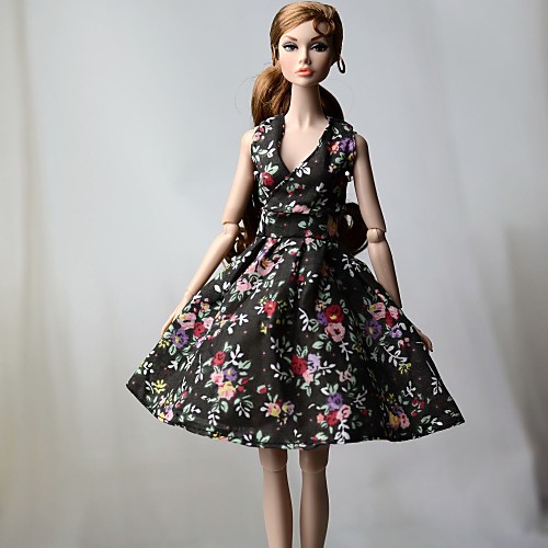 

Doll Dress Dresses For Barbiedoll Floral Flower / Floral Floral Botanical Black Cloth Cotton Cloth Non-woven Dress For Girl's Doll Toy