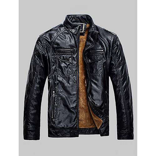 

Муж. Повседневные Классический Обычная Кожаные куртки, Однотонный Воротник-стойка Длинный рукав Полиуретановая Коричневый / Черный / Желтый XL / XXL / XXXL