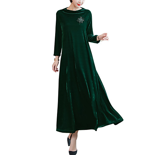 

Women's Maxi Plus Size Red Green Dress Elegant Street chic Fall Daily Going out Shift Swing Solid Colored M L Loose / Velvet