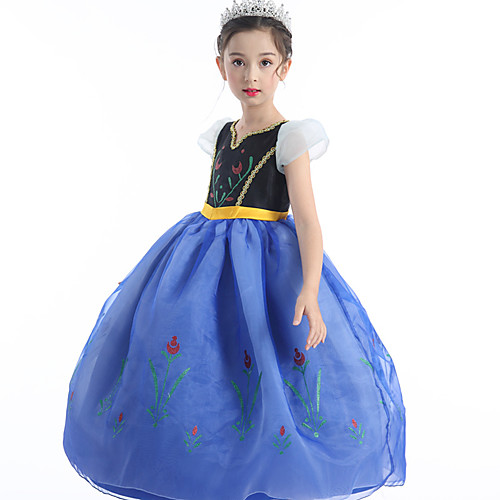 

Anna Cosplay Costume Flower Girl Dress Kid's Girls' Active Christmas Halloween Carnival Festival / Holiday Silk Organza Blue Carnival Costumes Flower / Cotton