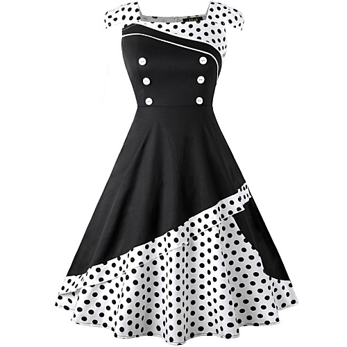 фото Одри хепберн в горошек ретро 1950-е года лето платья жен. спандекс костюм черный / белый / чернильный синий винтаж косплей без рукавов до колена / платье / платье Lightinthebox