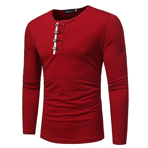 

Men's Daily Basic T-shirt - Solid Colored Round Neck Red / Long Sleeve