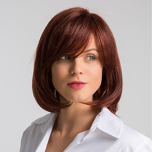 

Human Hair Wig Medium Length Natural Straight Bob Red Fashionable Design Easy dressing Comfortable Capless Women's Dark Wine 12 inch / Natural Hairline / Natural Hairline