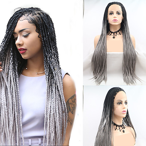 

Synthetic Lace Front Wig Dreadlocks / Faux Locs Plaited Layered Haircut Braid Lace Front Wig Long Grey Synthetic Hair 24 inch Women's Women Plait Hair Black Gray Sylvia