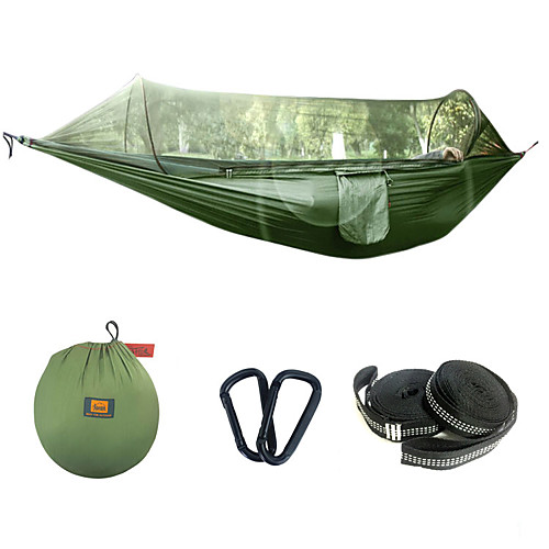 

Camping Hammock with Mosquito Net Outdoor Lightweight Steel Alloy Terylene with Carabiners and Tree Straps for 1 person Fishing Hiking Climbing Green Black 290145 cm