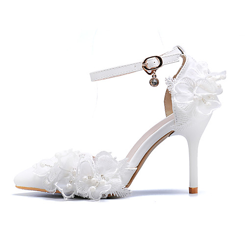 

Women's Wedding Shoes Stiletto Heel Pointed Toe Buckle PU Fall & Winter White / Party & Evening