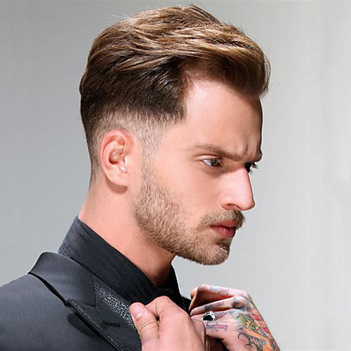 

Муж. Натуральные волосы Накладки для мужчин Прямой 100% ручная работа Мягкость / Светло-коричневый