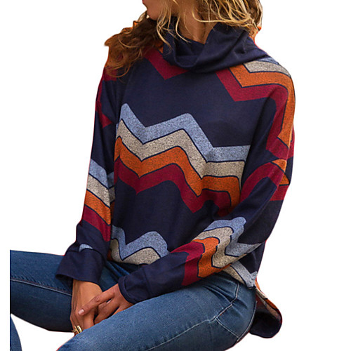 

Women's Daily Basic Geometric / Color Block Long Sleeve Regular Pullover Sweater Jumper, Turtleneck Black / Wine / Purple S / M / L