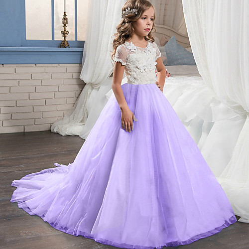 

Princess Dress Flower Girl Dress Girls' Movie Cosplay A-Line Slip Purple / Pink / Blue Dress Children's Day Masquerade Tulle Cotton