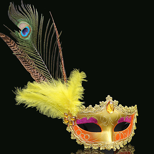 фото Маски / венецианская маска / перьевая маска взрослые секси жен. красный золотой / розовый glod / pink silver пластик / перья для вечеринок косплэй аксессуары хэллоуин / карнавал / маскарад Lightinthebox
