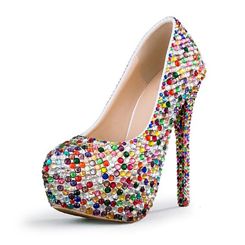 

Women's Wedding Shoes Stiletto Heel Round Toe Rhinestone PU Fall & Winter Rainbow / Party & Evening