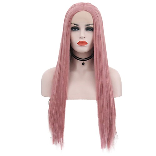 

Synthetic Lace Front Wig Straight Matte Middle Part Lace Front Wig Pink Long Pink Synthetic Hair 24 inch Women's Stress and Anxiety Relief Party Women Pink