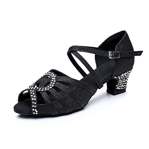 

Women's Dance Shoes Satin / Synthetics Latin Shoes Crystals Heel Cuban Heel Customizable Black / Performance / Leather / Practice