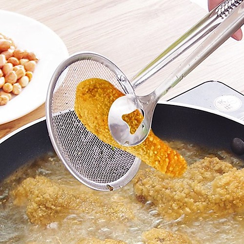 

Multi-functional Filter Spoon With Clip Food Kitchen Oil-Frying BBQ Filter Stainless Steel Clamp Strainer