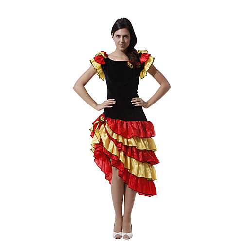 фото Испанская леди платья взрослые жен. фламенко хэллоуин карнавал маскарад фестиваль / праздник тюль полиэстер черный жен. карнавальные костюмы пэчворк Lightinthebox