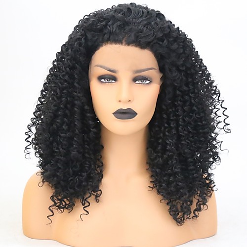 

Synthetic Lace Front Wig Deep Curly Free Part Lace Front Wig Medium Length Black#1B Synthetic Hair 18 inch Women's Classic Women Synthetic Black