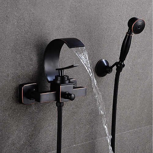 

Bathroom Sink Faucet - Waterfall Black Centerset Single Handle Two HolesBath Taps