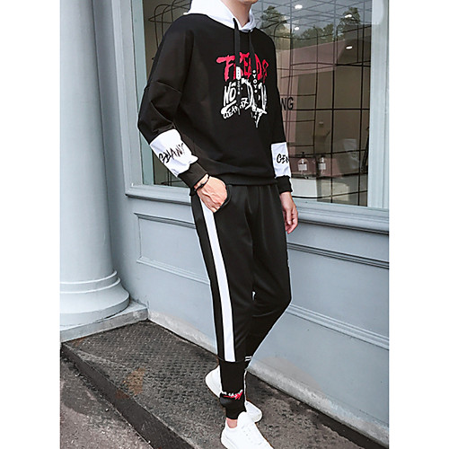 

Муж. Тонкие Длинный рукав Activewear Set - Геометрический принт Капюшон