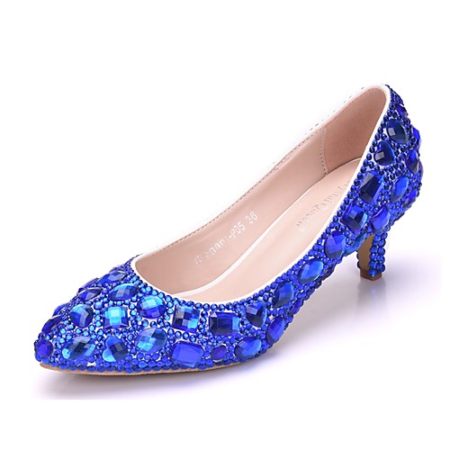 

Women's PU(Polyurethane) Spring & Fall Sweet Wedding Shoes Kitten Heel Pointed Toe Rhinestone / Sparkling Glitter Gold / Purple / Royal Blue / Camouflage