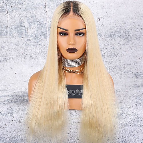 

Virgin Human Hair 360 Frontal 13x6 Closure Wig Deep Parting Kardashian style Brazilian Hair Natural Straight Blonde Wig 150% Density with Baby Hair Thick Updo with Clip With Bleached Knots Women's