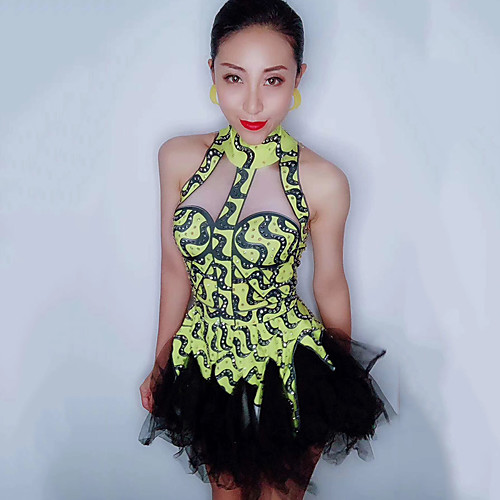 

Exotic Dancewear Nightclub Jumpsuits / Club Costume Women's Performance Spandex Split Joint / Crystals / Rhinestones Sleeveless Dress