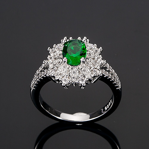 

Women's Ring Cubic Zirconia tiny diamond 1pc Green Copper Circle European Trendy Romantic Wedding Date Jewelry Classic Halo Cute
