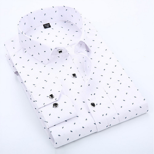 

Men's Daily Work Business / Basic Cotton Slim Shirt - Polka Dot / Geometric Print Spread Collar Blue / Long Sleeve / Spring / Fall