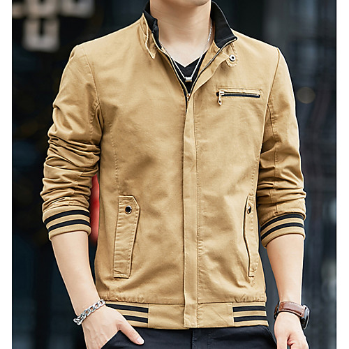 

Муж. Повседневные Классический Осень Обычная Куртка, Однотонный Воротник-стойка Длинный рукав Полиэстер Темно синий / Желтый / Военно-зеленный XL / XXL / XXXL