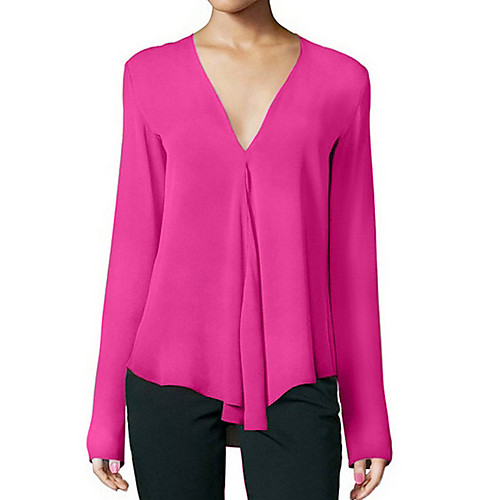 

Women's Daily Basic Plus Size Blouse - Solid Colored Dusty Rose, Chiffon / Fashion V Neck Black / Spring / Summer / Fall / Winter