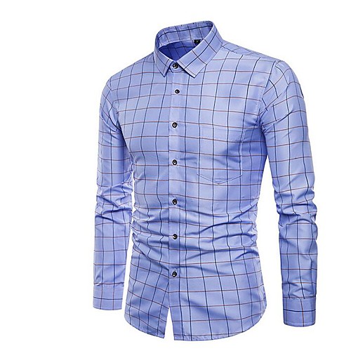 

Муж. Рубашка Тонкие Однотонный / В клетку Синий XXXL / Длинный рукав