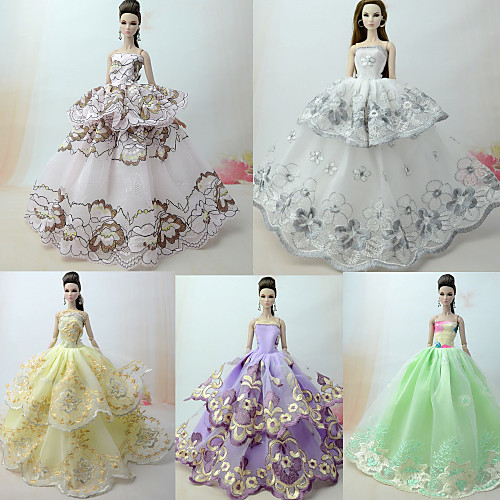 

Doll Dress Princess Lolita For Barbiedoll Lace Green mixed white Tulle Lace Cotton Blend Dress 5 pcs For Girl's Doll Toy / Kids