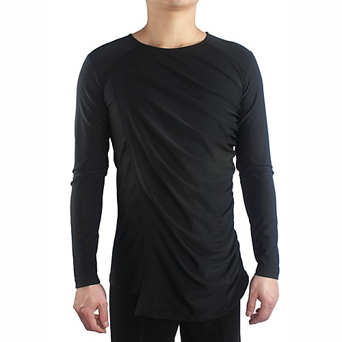 

Latin Dance Tops Men's Performance Crystal Cotton Ruching Long Sleeve Top