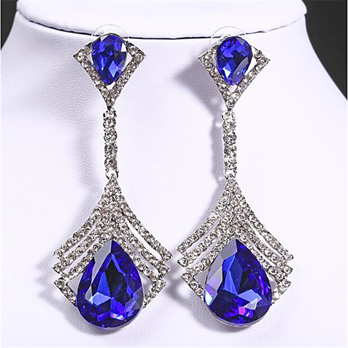 

Women's Clear Cubic Zirconia Earrings Cut Out Stylish Earrings Jewelry Red / Blue / Champagne For Wedding Party 1 Pair