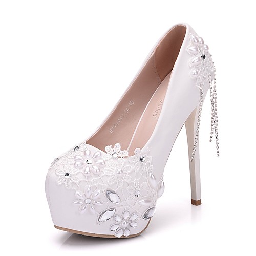 

Women's Lace / PU(Polyurethane) Spring & Fall Sweet Wedding Shoes Platform Round Toe Rhinestone / Imitation Pearl / Ribbon Tie White