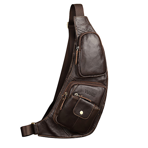 

Men's Zipper Nappa Leather Sling Shoulder Bag Solid Color Brown / Fall & Winter