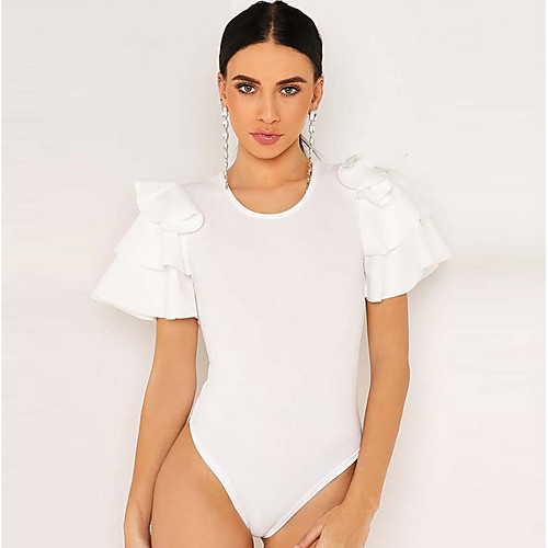 

Жен. Bodysuit Тонкие Уличный стиль Однотонный Белый S