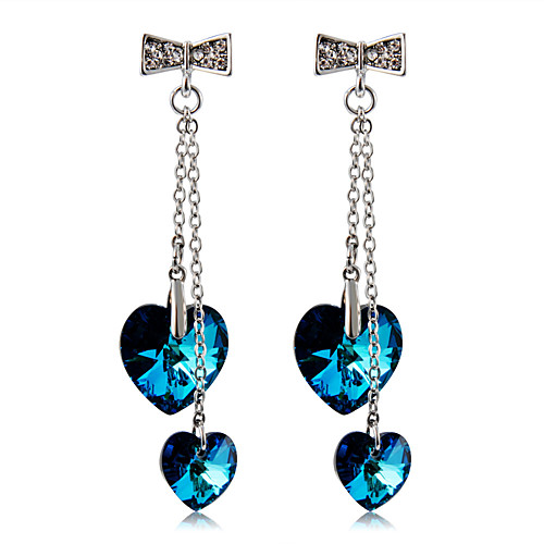 

Women's Blue Crystal Drop Earrings Classic Long Heart Bowknot Stylish Sweet Elegant Silver Plated Imitation Diamond Earrings Jewelry Dark Blue For Daily Formal 2pcs