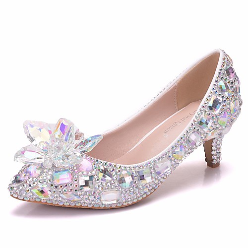 

Women's PU(Polyurethane) Spring & Fall Sweet Wedding Shoes Kitten Heel Pointed Toe Rhinestone / Crystal / Sequin Rainbow / Camouflage