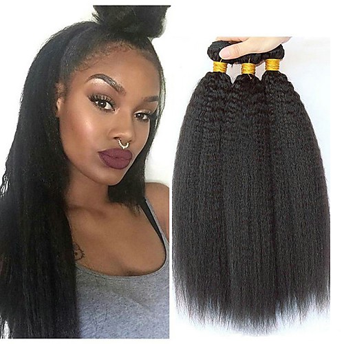 

3 Bundles kinky Straight Unprocessed Human Hair Headpiece Natural Color Hair Weaves / Hair Bulk Hair Care 8-28 inch Natural Color Human Hair Weaves Classic Best Quality Hot Sale Human Hair Extensions