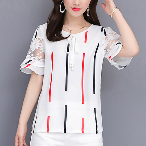 

2019 New Arrival Blouses Women's Work Basic / Street chic Plus Size Loose Blouse Blusas Mujer Chemise Femme - Striped Ruffle Black XXL