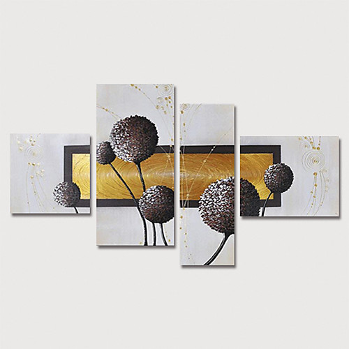 

Oil Painting Hand Painted - Abstract Floral / Botanical Modern Stretched Canvas / Four Panels