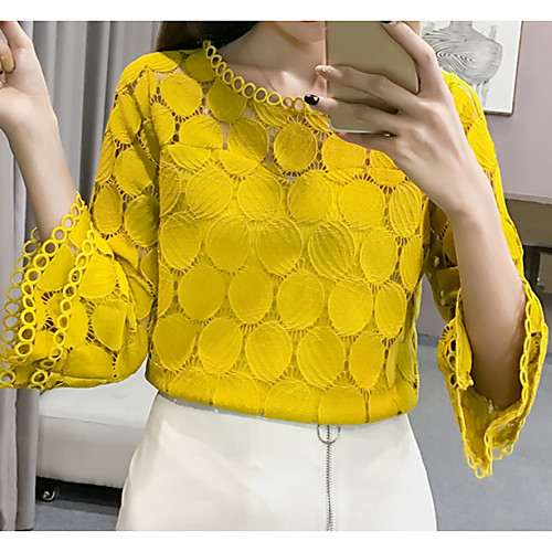 

2019 Hot Sale Blouses Women's Slim Blouse - Solid Colored Lace Blusas Mujer De Moda Roupa Feminina / Hollow White XL / Spring / Summer / Fall / Winter
