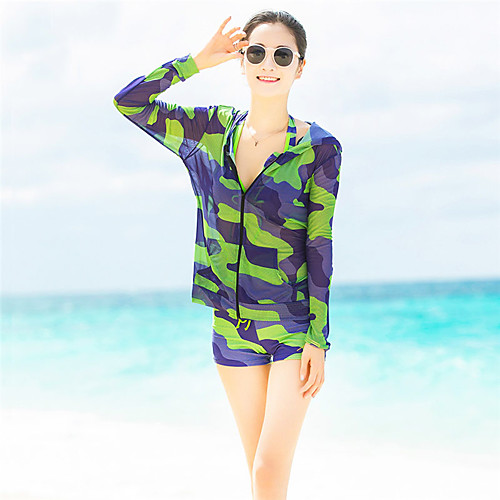 

SANQI Women's Rashguard Swimsuit Swimwear Quick Dry Long Sleeve 3-Piece - Swimming Water Sports Patchwork Summer