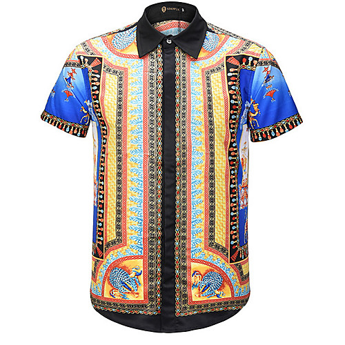 

Муж. Рубашка Классический Геометрический принт / Контрастных цветов Желтый L / С короткими рукавами