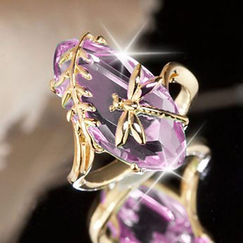 

Women's Statement Ring Amethyst 1pc Purple Green Copper Unusual Unique Design European Party Date Jewelry Classic Oval Cut Dragonfly Mood Cute