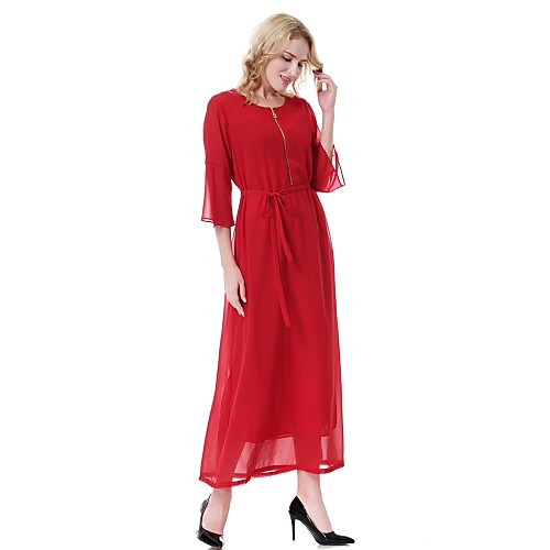 

Women's Red Black Dress Summer Party Daily Work Chiffon Swing Solid Colored Flare Cuff Sleeve M L