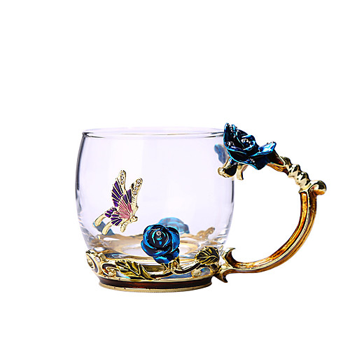 

Голубая роза эмаль хрустальная чашка цветок чай стекло стакан воды кружка с ручкой подарок любителю свадьбы