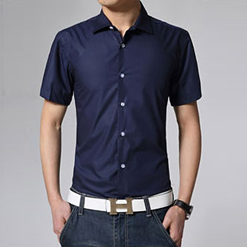 

Men's Daily Holiday Work Business / Basic EU / US Size Cotton Shirt - Solid Colored Classic Collar Khaki / Short Sleeve / Summer