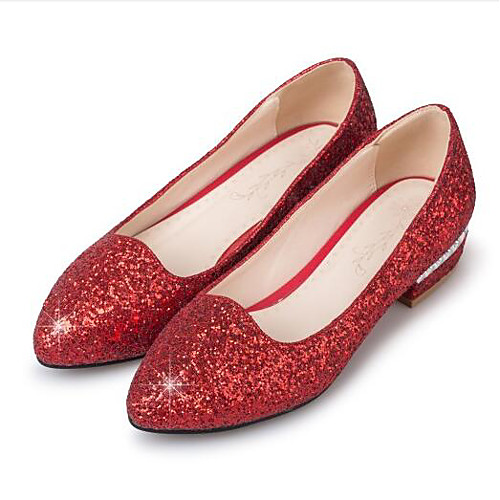 

Women's PU(Polyurethane) Spring Sweet / Minimalism Wedding Shoes Low Heel Round Toe Sequin / Sparkling Glitter Gold / Silver / Red