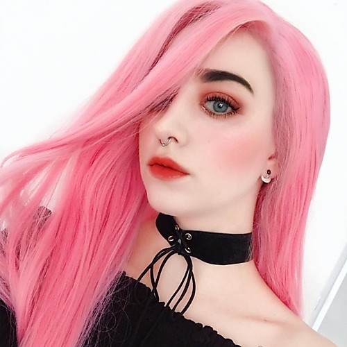 

Synthetic Lace Front Wig Straight Middle Part Lace Front Wig Pink Long Pink Synthetic Hair 22-26 inch Women's Heat Resistant Women Hot Sale Pink / Glueless